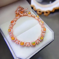 Simple Natural Orange Opal Gemstone Bracelet for Women Jewelry Natural Gem Real 925 Silver Good Gift