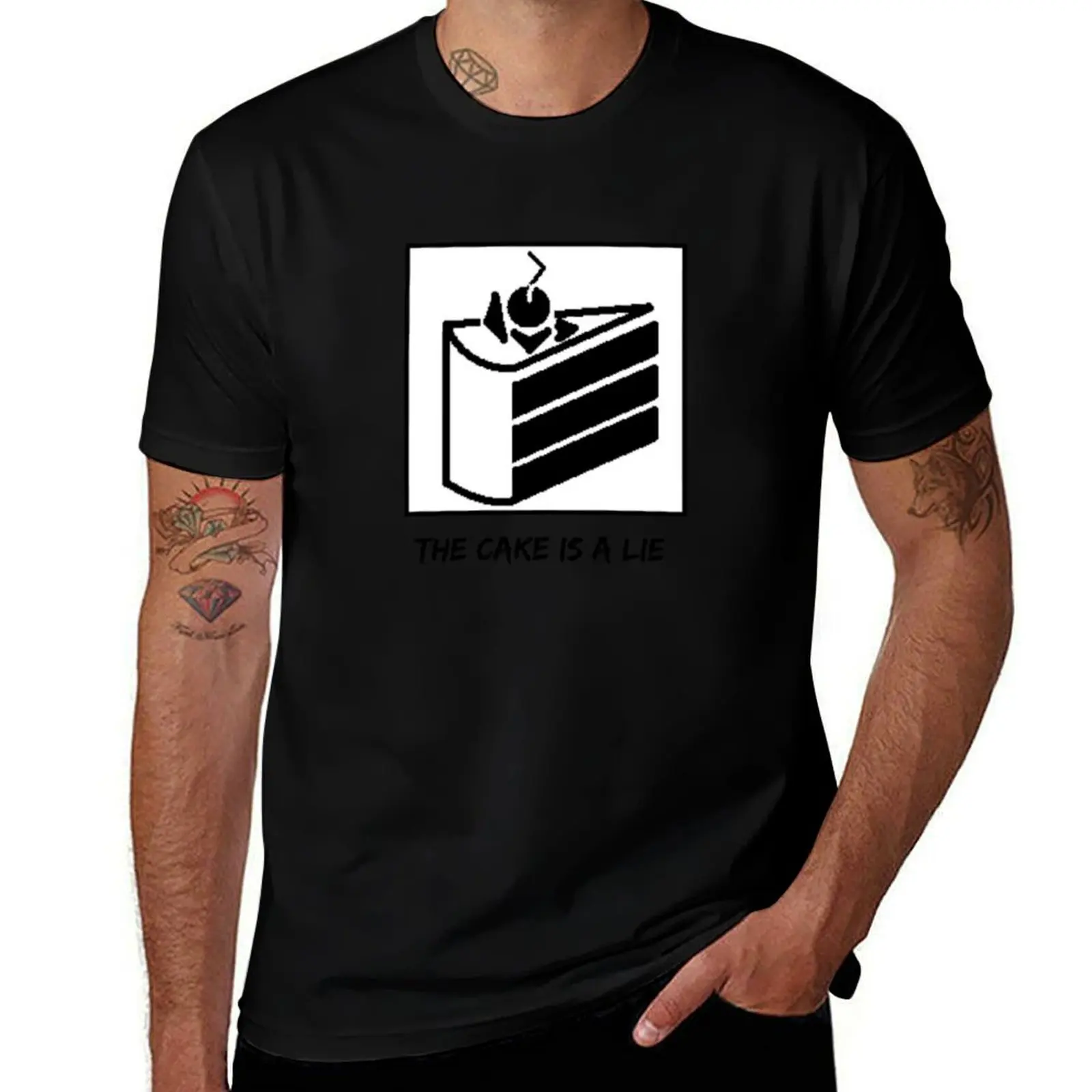 The Cake is a Lie ;( T-Shirt Vintage Print Crew Neck Tee T-Shirt