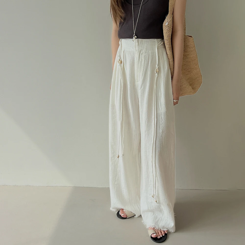 Allingentle Customized Women's Loose Fit Flowy Linen Pants for Summer Holiday Casual Wear Wide Leg Comfortable Beach Trousers