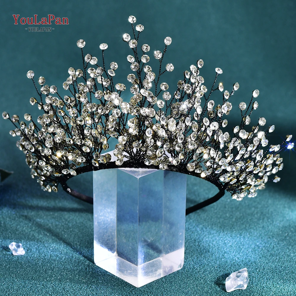 

TOPQUEEN Bohemian Wedding Crown Headband Hair Jewelry Bride Full Rhinestone Headband Handmade Headpieces Earring Set HP846