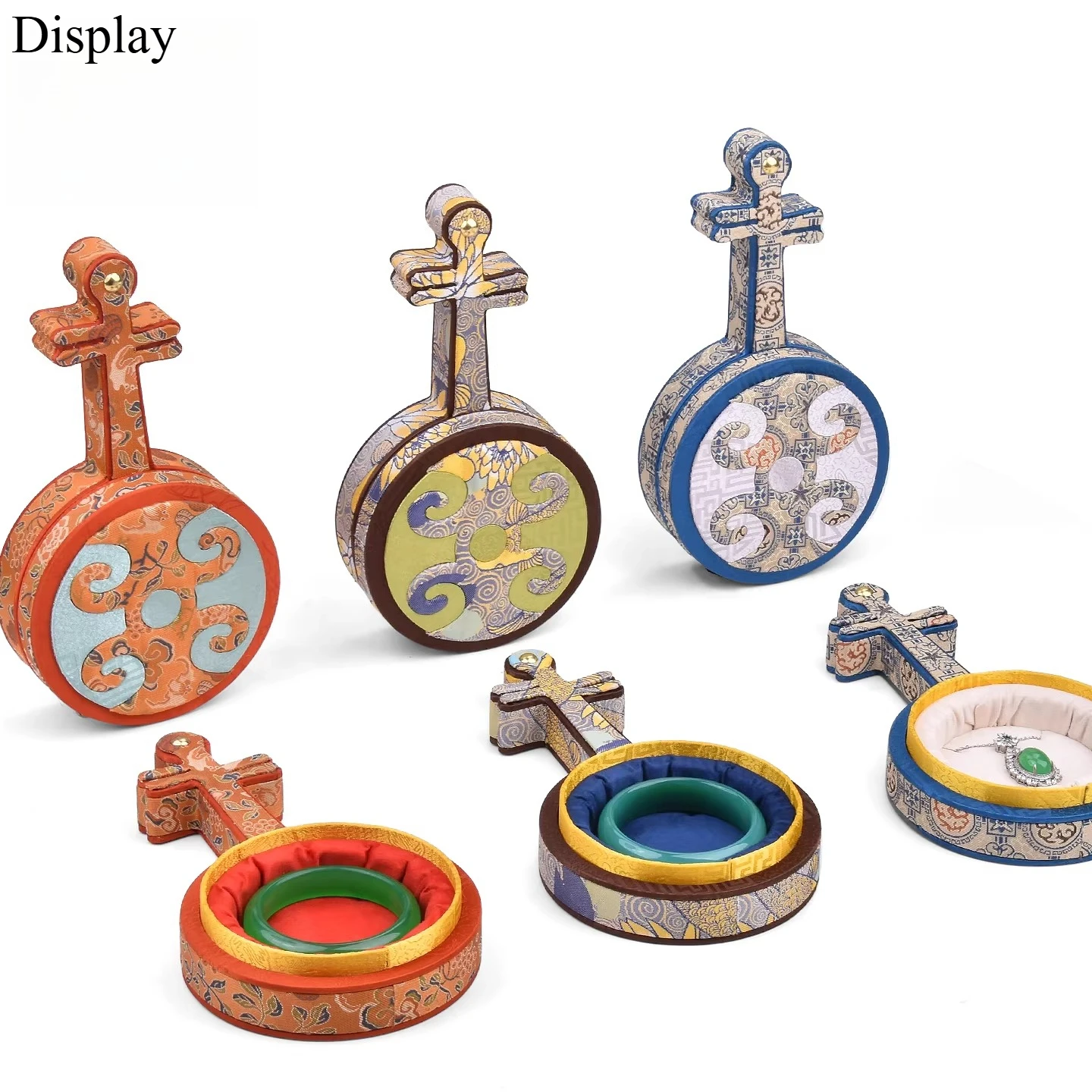 

Элегантный китайский набор шкатулок для украшений, органайзер для хранения из парчовой ткани для серег, ожерелий, колец, браслетов, подарочная коробка для коллекционеров.