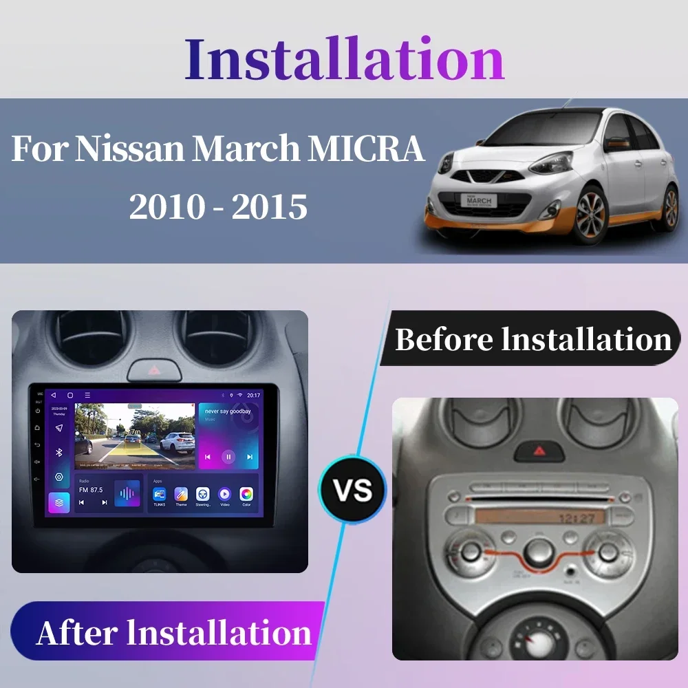 For Nissan March MICRA 2010 - 2015 Android Car Radio Multimedia Video Player Navigation GPS Carplay Touch Screen Auto Stereo