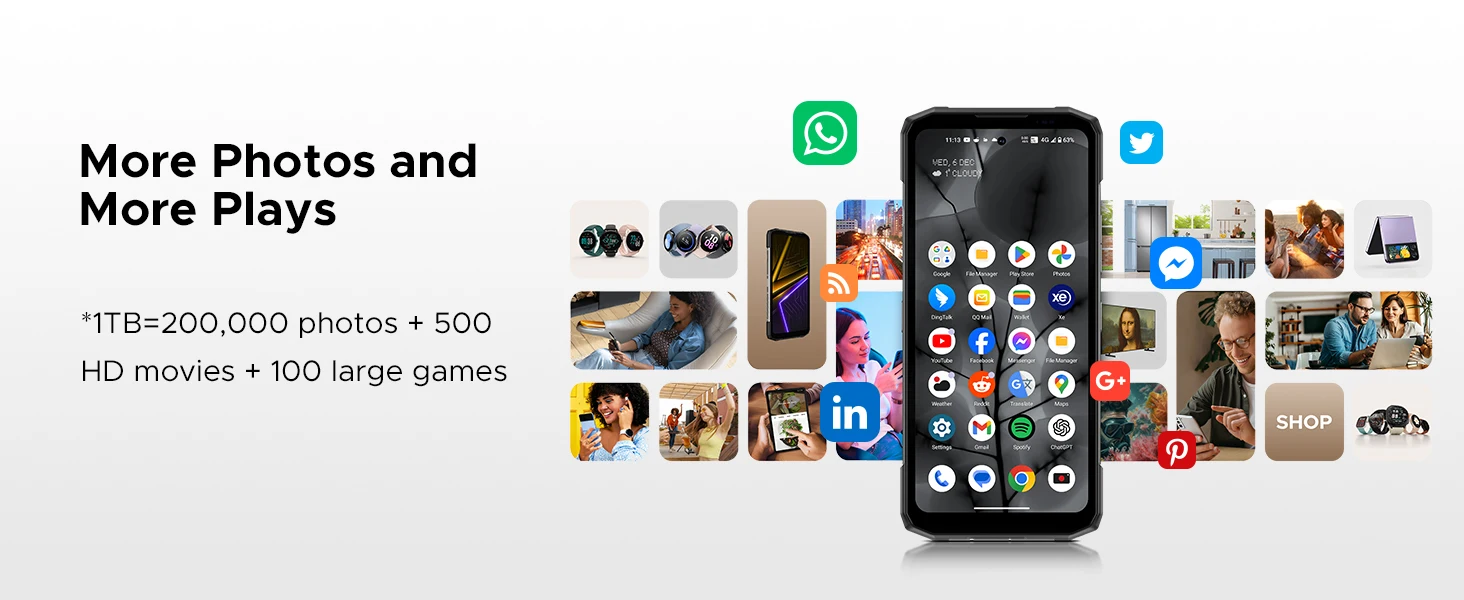 DOOGEE Blade20 Max Rugged Phone 36GB+1TB Gemini AI 6.6" 120Hz Display 11800mAh Battery Android 15 Helio G100 64MP Camera NFC Smartphone