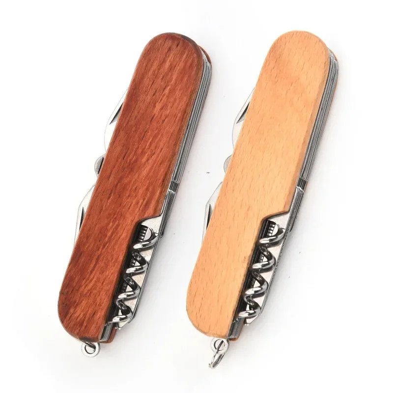 New Wooden Handle Swiss Knife 11 In 1 Portable Folding Army Knife EDC Multitool Survival Gadgets Camping Emergency Tools