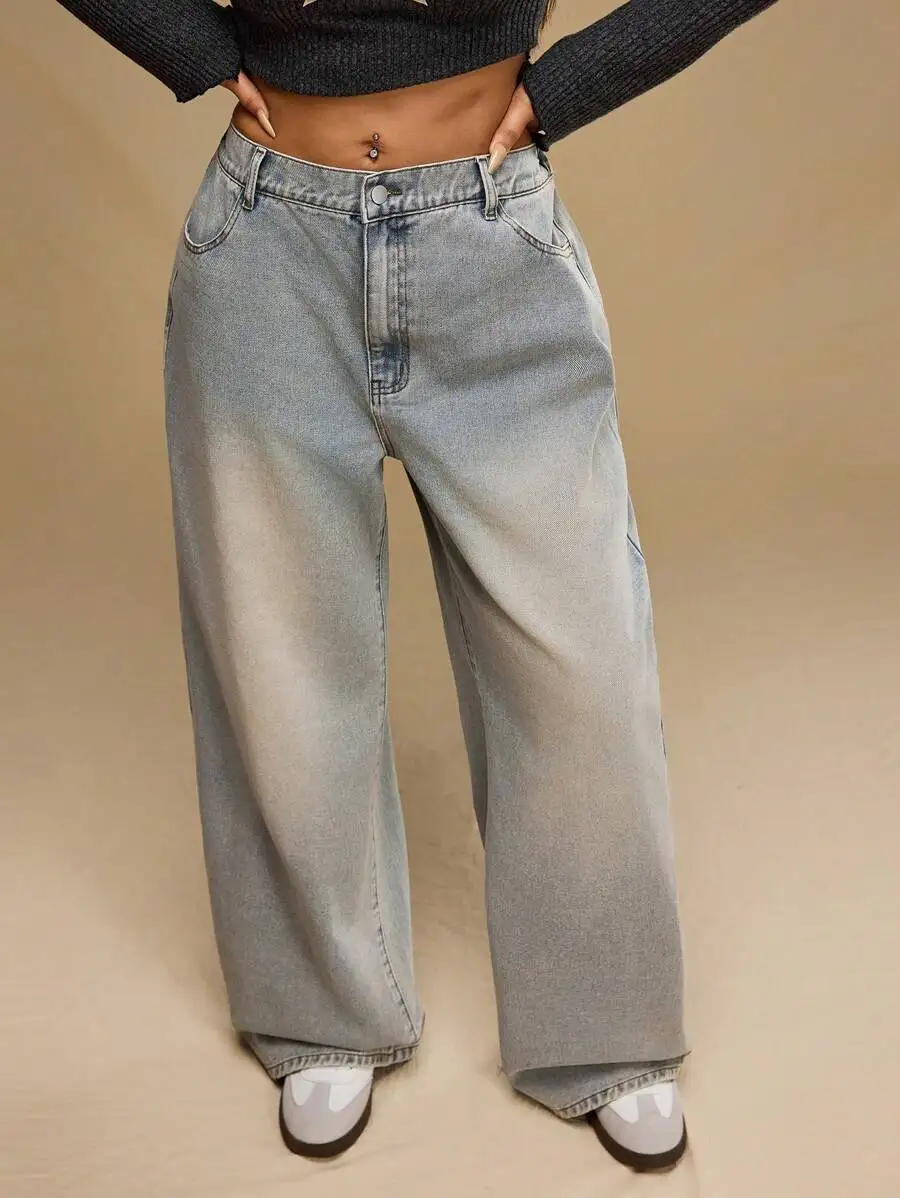 

Casual Vintage Wash Loose Wide Leg Boyfriend Jeans For Women