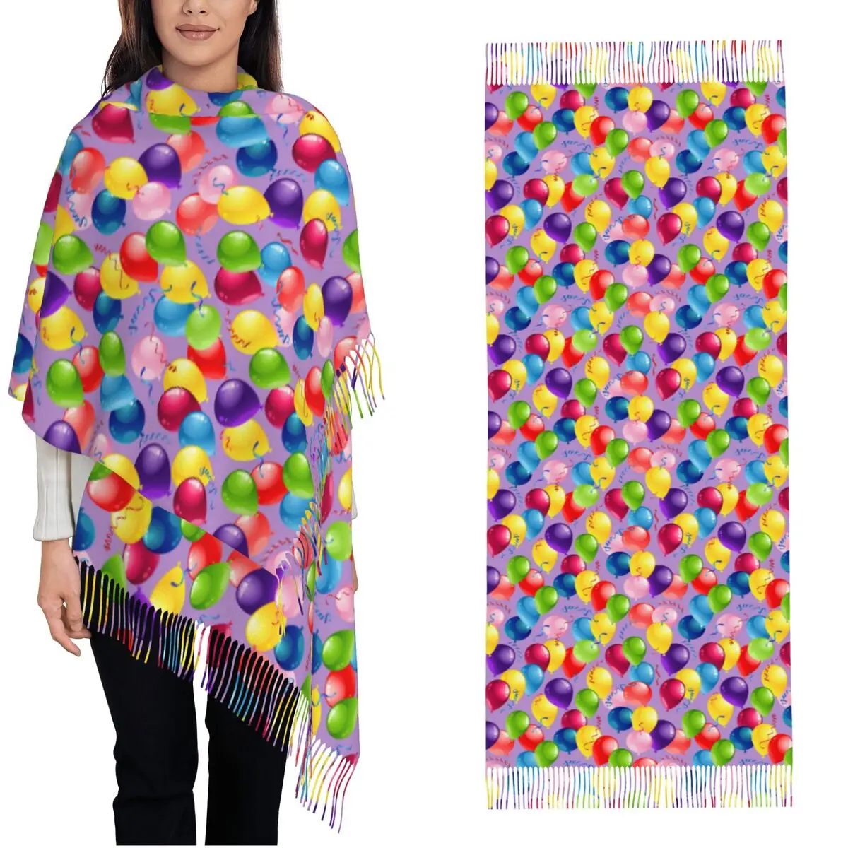 

Женский шарф, теплые воздушные шары, бесшовный узор, большие шарфы с длинной кисточкой, популярная шаль, осенняя графика Bufanda