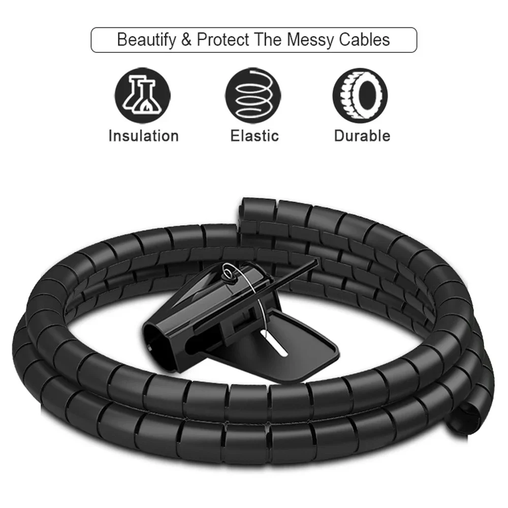 Universal 2M Flexible Spiral Wire Protector Data Cable Organizer Computer Cord Protective Tube Clip Desktop Tidy Management Tool