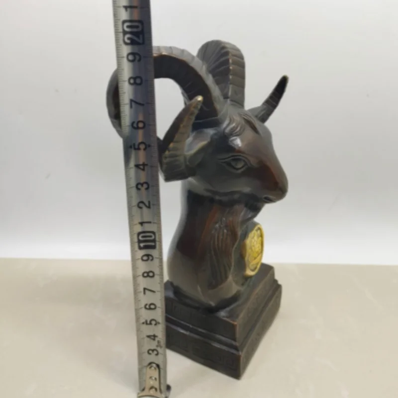 Antique Gilded Copper Carved Zodiac Goat Head Statue - Home Wealth Attracting Ornament, Vintage Feng Shui Collectible
