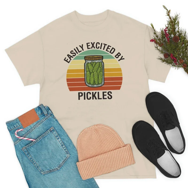Easily Excited By Pickles Retro Graphic Tees Women Cute Funny Pickle Lovers T Shirt Short Sleeve Vintage Tops Female Clothing