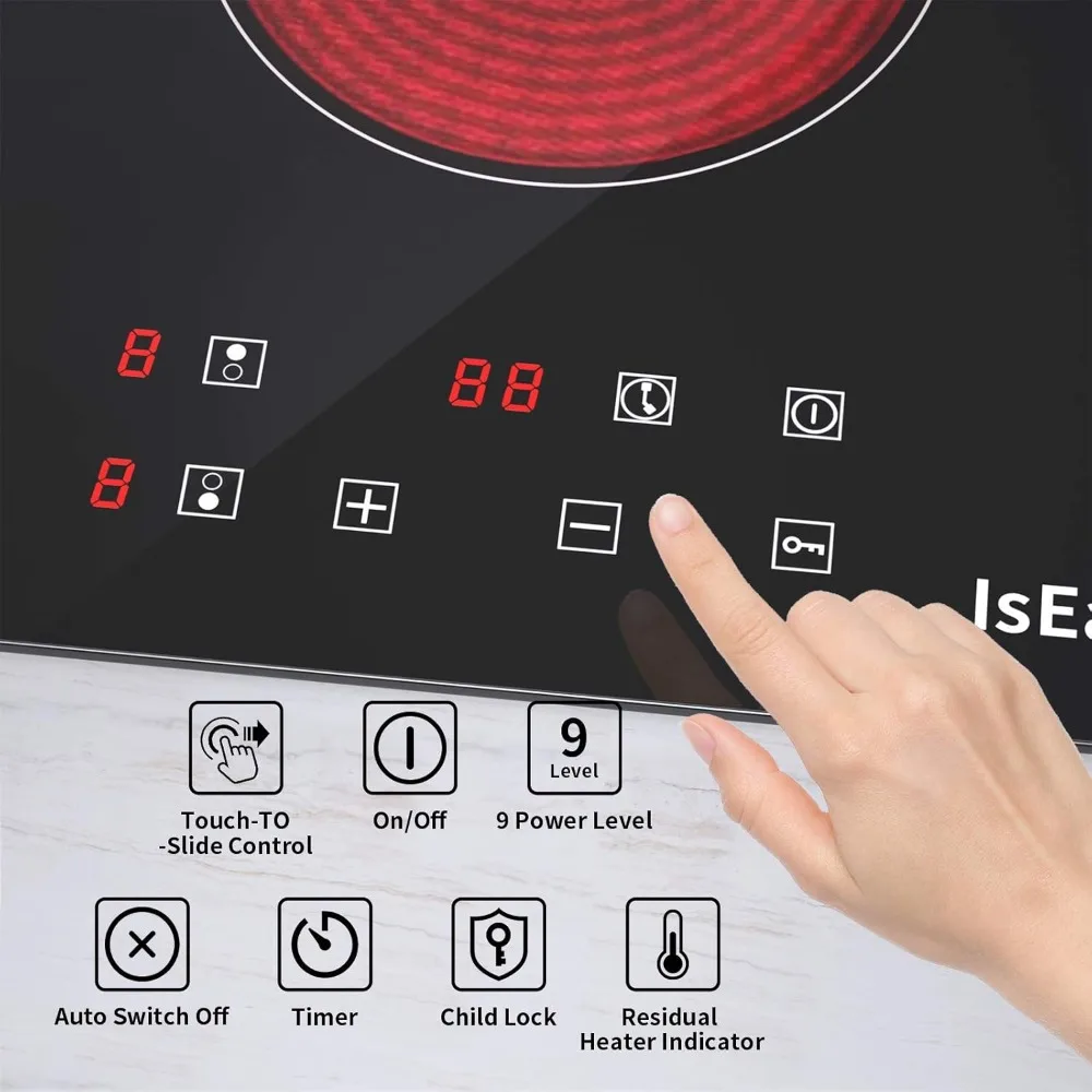 Placa de vitroceradora، El Ticarica Encimera، 2 منطقة دي كوكشن بورتاتيل، أجهزة التحكم في مستشعر تاكيتيلز، محمول، Vidrio y cerá