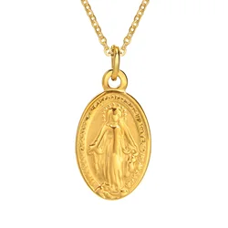 Women Necklace Virgin Mary Guadalupe Charm Pendant, Stainless Steel Jewelry