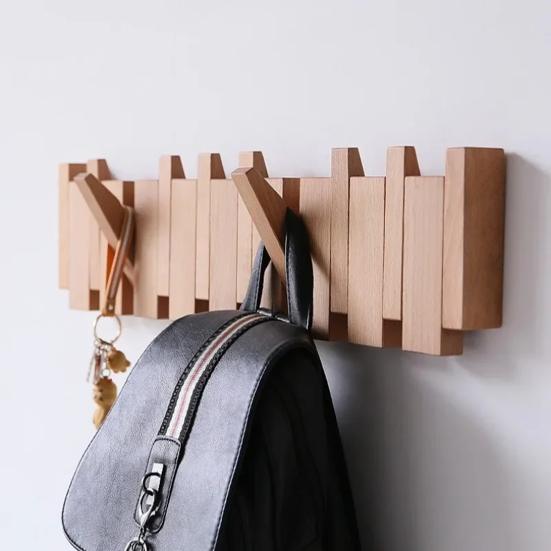 Solid Wood Wall Clothes Hangers Creative Piano Cap Moulding Hanging Clothing Rack Multipurpose Organizers Hallway Home Decor