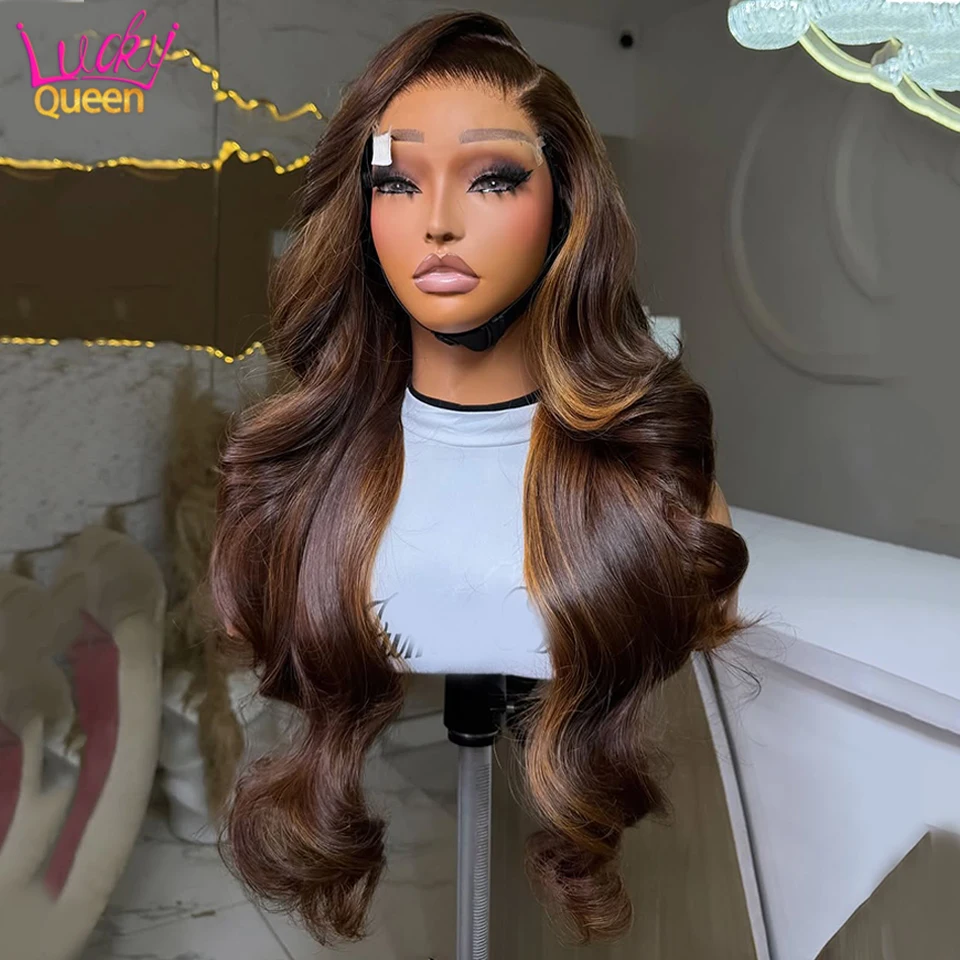 

Коричневый парик из натуральных волос с цветными прядями 4/27, 13X4 13X6 HD Lace Frontal, для женщин, с эффектом Body Wave, из бразильских волос, без клея