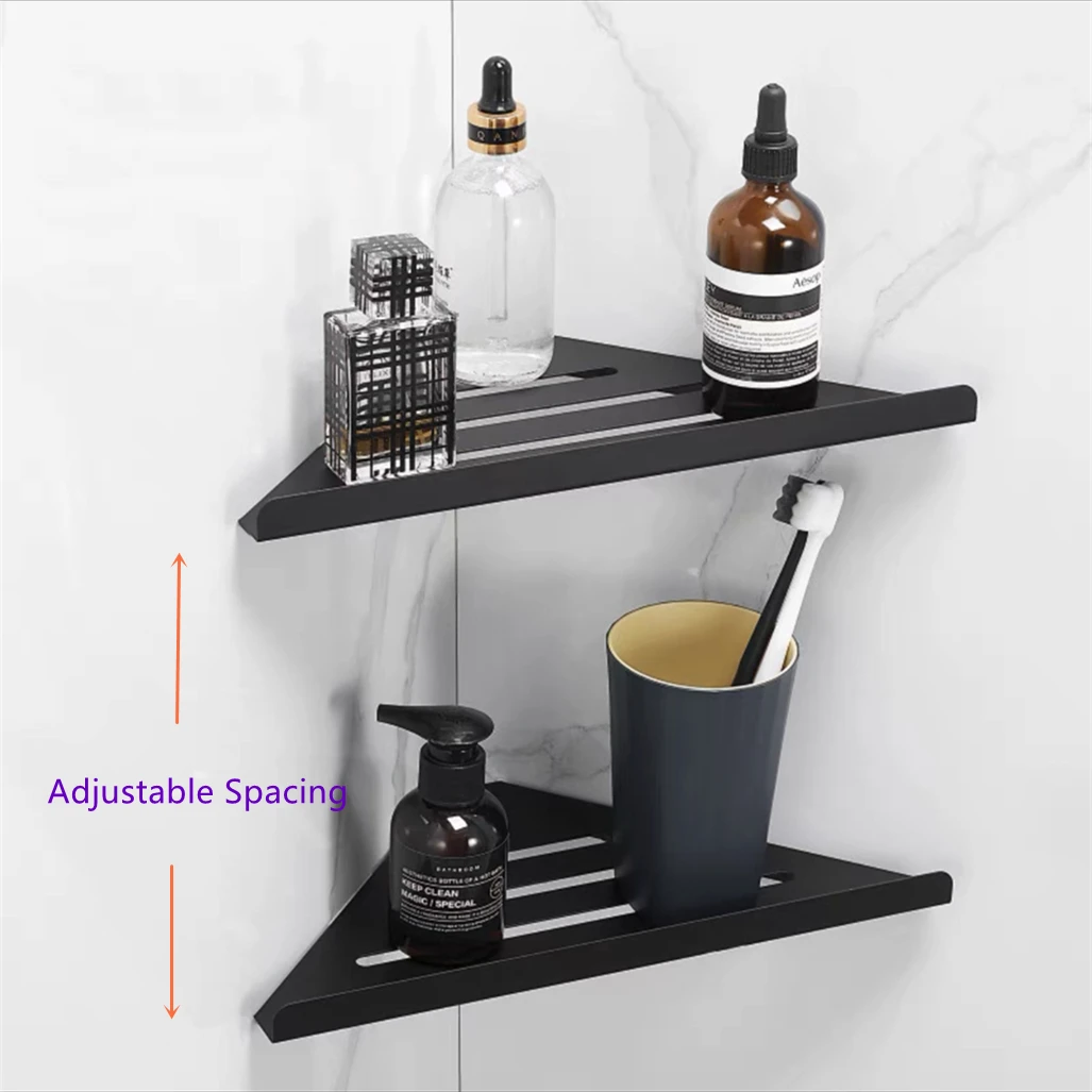 Space Aluminum Bathroom Shelf Black Tripod Rack Nail-free/Perforated Universal Corner Holder Shampoo Shower Gel Storage Rack