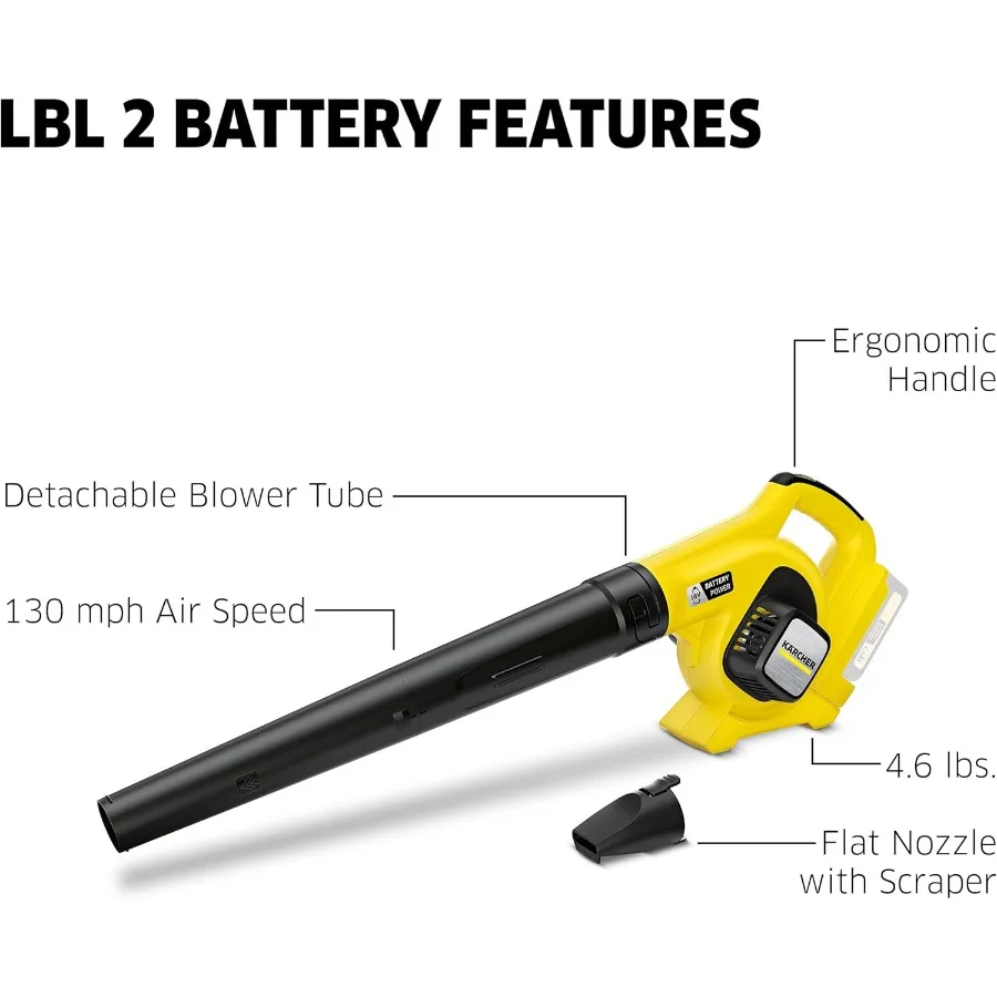 LBL 2 コードレスリーフブロワー、風速130 mph、ブロワーチューブは取り外し可能なフラットノズルとスクレーパー付き、重量：4.6ポンド、本体のみ