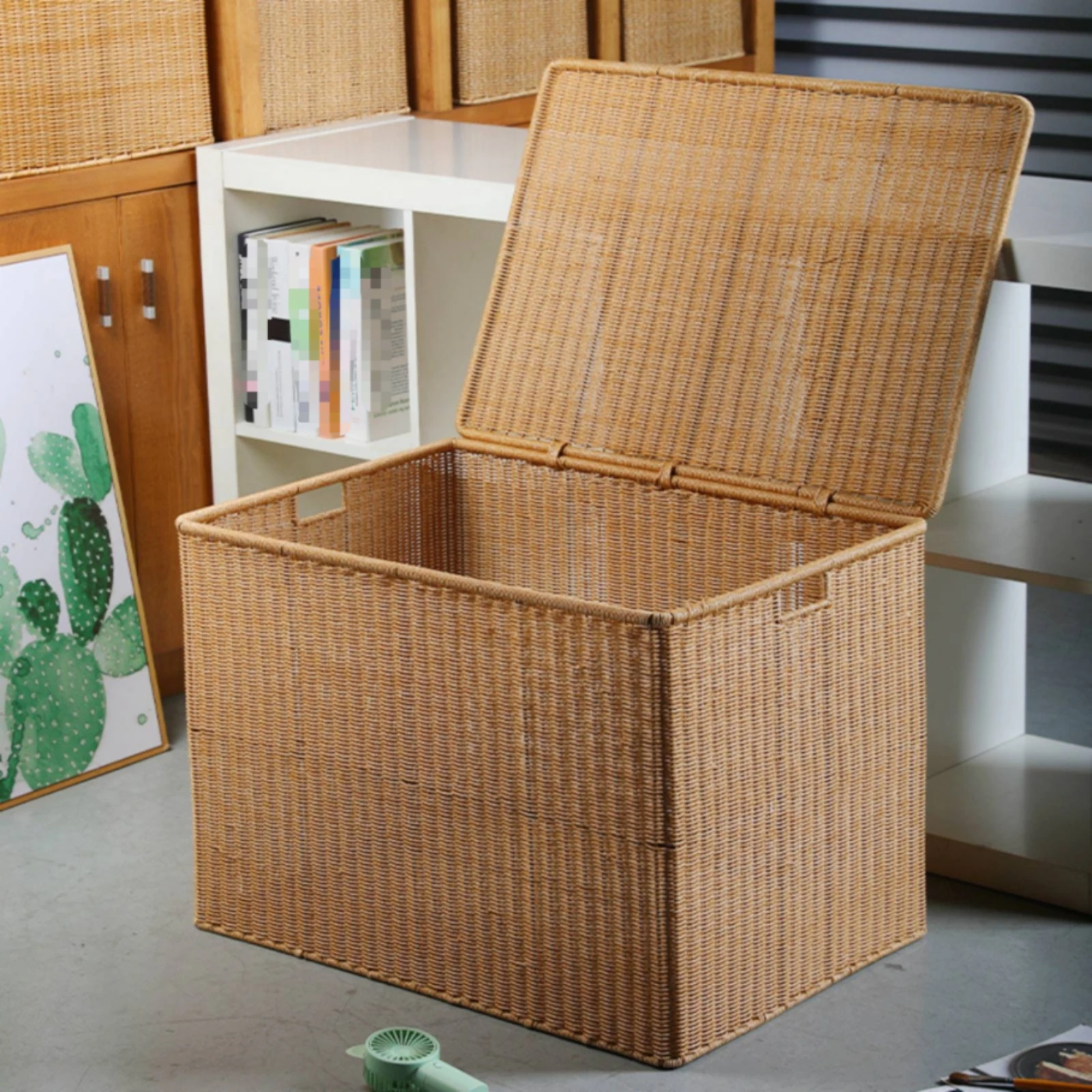 

Rattan Storage Box Cutout Handles Woven Storage Box Home Decor Sturdy Frame Handwoven Look