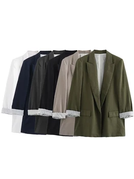 Willshela Women Fashion With Pockets Solid Blazer Vintage Notched Neck Long Sleeves…