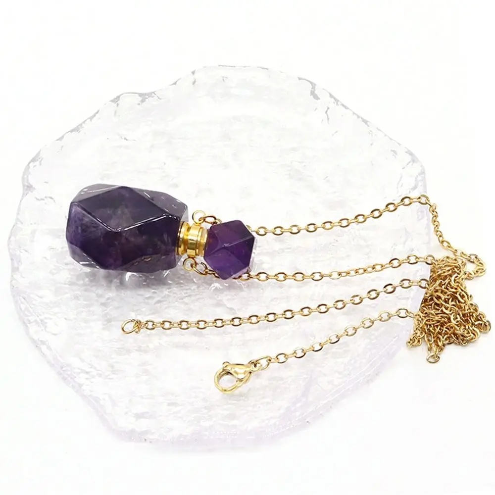 Twistable Threaded Bottle Bottle Necklace Empty Octagonal Shape Aromatherapy Bottle Necklace Crystal Refilling