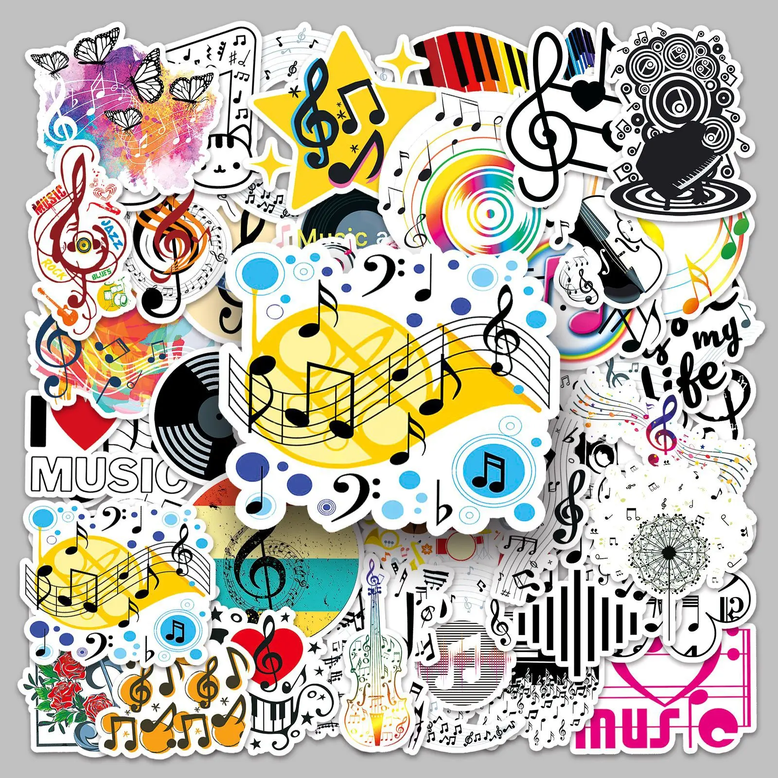 50pcs Music Notes Trendy Personality Creative Graffiti Decorative Luggage Cuckoo Guitar Waterproof Sticker