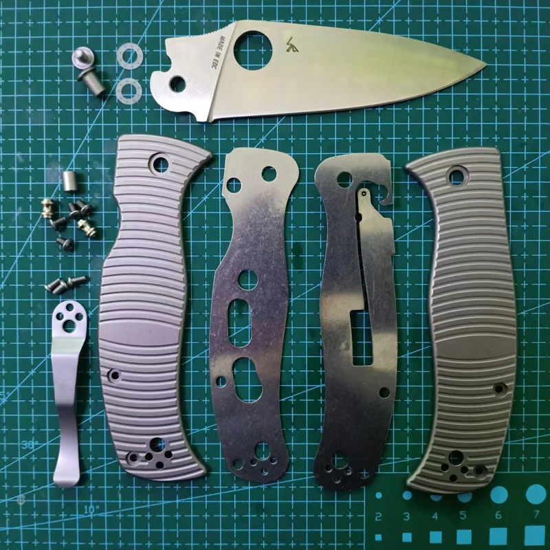 

1 Set Custom MadeTitanium Alloy Handle Scales With Accessories +14C28N Stainless Steel Blade For Spyderco C217 Modify