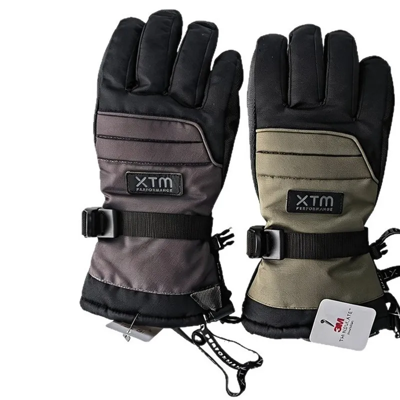 Winter warm ski gloves for men and women, black, fleece-lined, thickened, cold-proof, non-slip, touch-screen outdoor sports glov