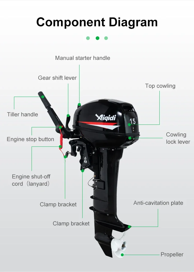 Aiqidi 2 Stroke 15HP Outboard Marine Engine High Quality Long Shaft