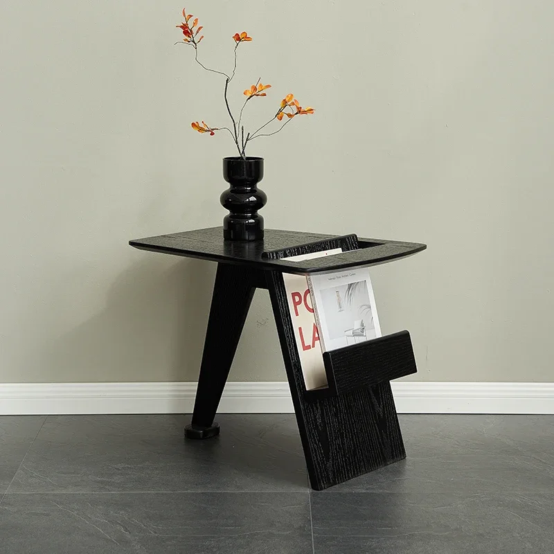 

Nordic Solid Wood Sofa Side Table Living Room Creative Corner Table Black Small Coffee Table Home Magazine Rack Side Tables