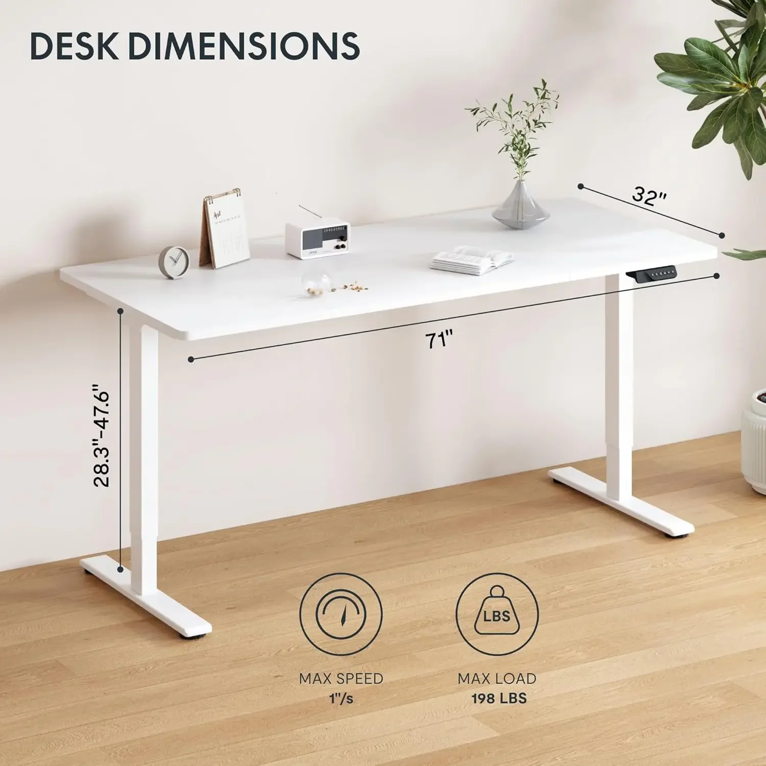 FLEXISPOT 71 x 32 Inch Dual Motor Standing Desk, Computer Desk with Memory Controller, Home Office Desk with Splice Board (White