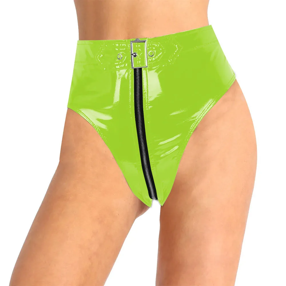 قابل للقفل بولي كلوريد الفينيل سراويل جلدية سيسي ملابس داخلية للرجال لامعة فو بولي Leather الجلود سستة ملخصات النساء عالية الخصر سيور مثير الملابس الداخلية #1