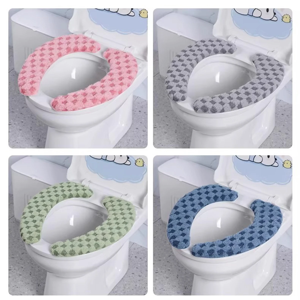 غطاء مقعد المرحاض من الصوف السميك، وسادة حلقة المرحاض اللاصقة القابلة للغسل، مناسبة للمهاجع المنزلية والفنادق في الخريف / الشتاء
