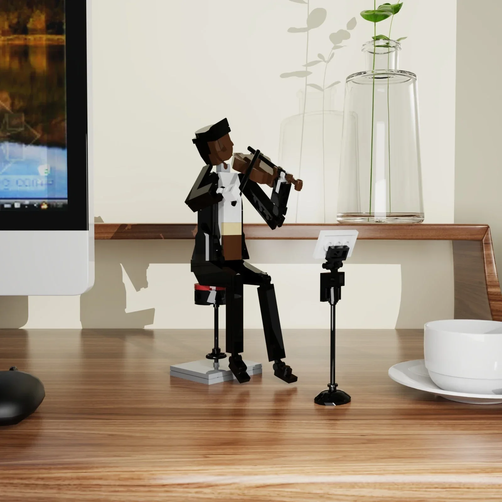MOC ตัวอักษร Action Player นักไวโอลิน Cellist นักเปียโน Band Building Blocks ชุดอิฐ Trumpeter ของเล่นเด็กของขวัญวันเกิด