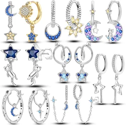 Original Design Hoop Earrings For Women 925 Silver Colorful Zircon Star Moon Series Elegant Jewelry DIY Making