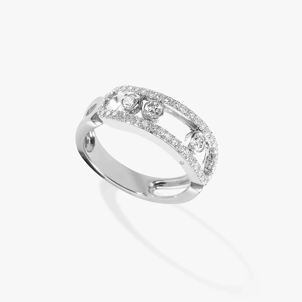 S925 sterling silver ring, fashionable messica brand, classic MOVE series, luxurious women's diamond ring, high-quality jewelry