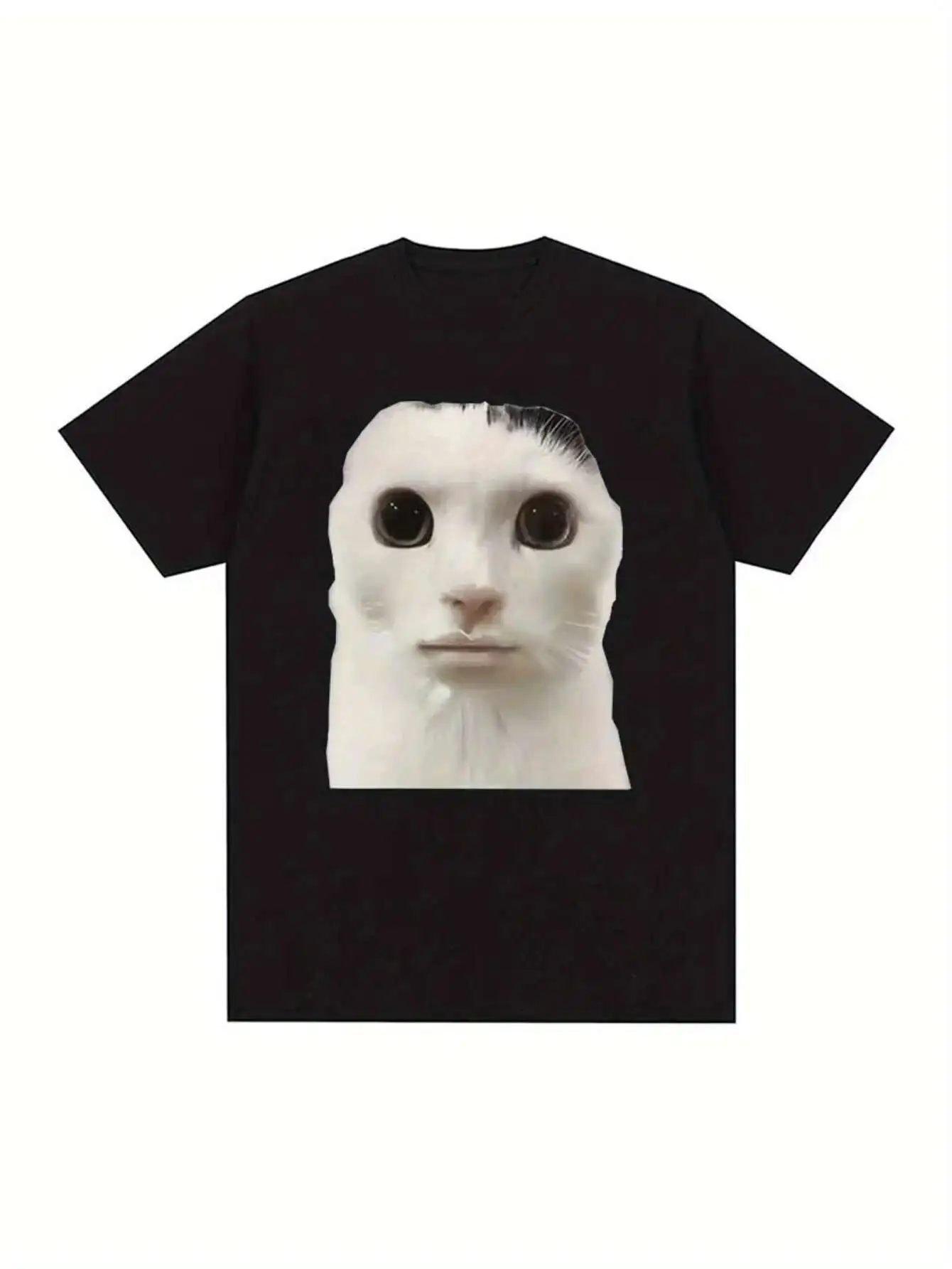 2026 New Summer Men's Cute Cat Funny Expression T-Shirt, 100% Pure Cotton Printed Loose Comfortable Casual Sporty Short Sleeve