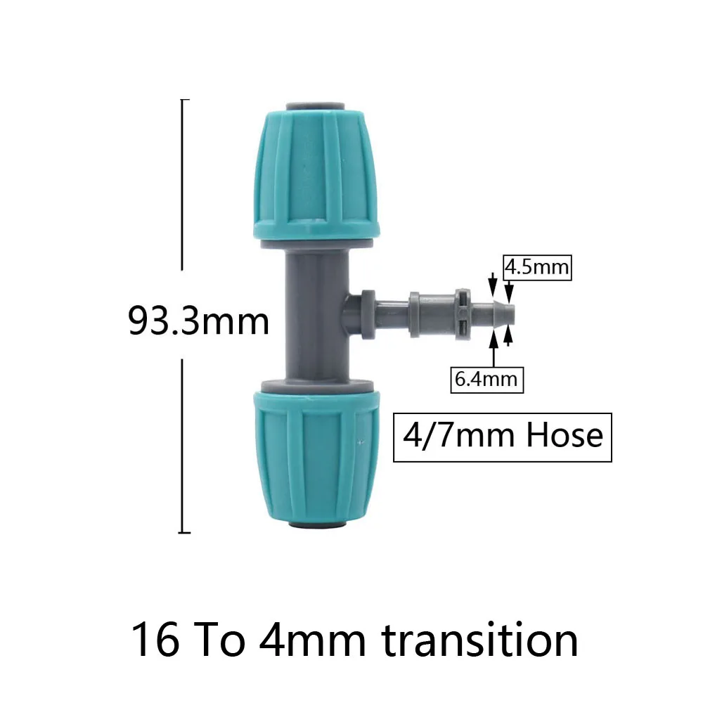 16mm 1/2\'\' PE Pipe Connector Water Splitter Tee Coupling Threaded Lock to 4/7mm Hose Reducer Garden Watering Drip Irrigation