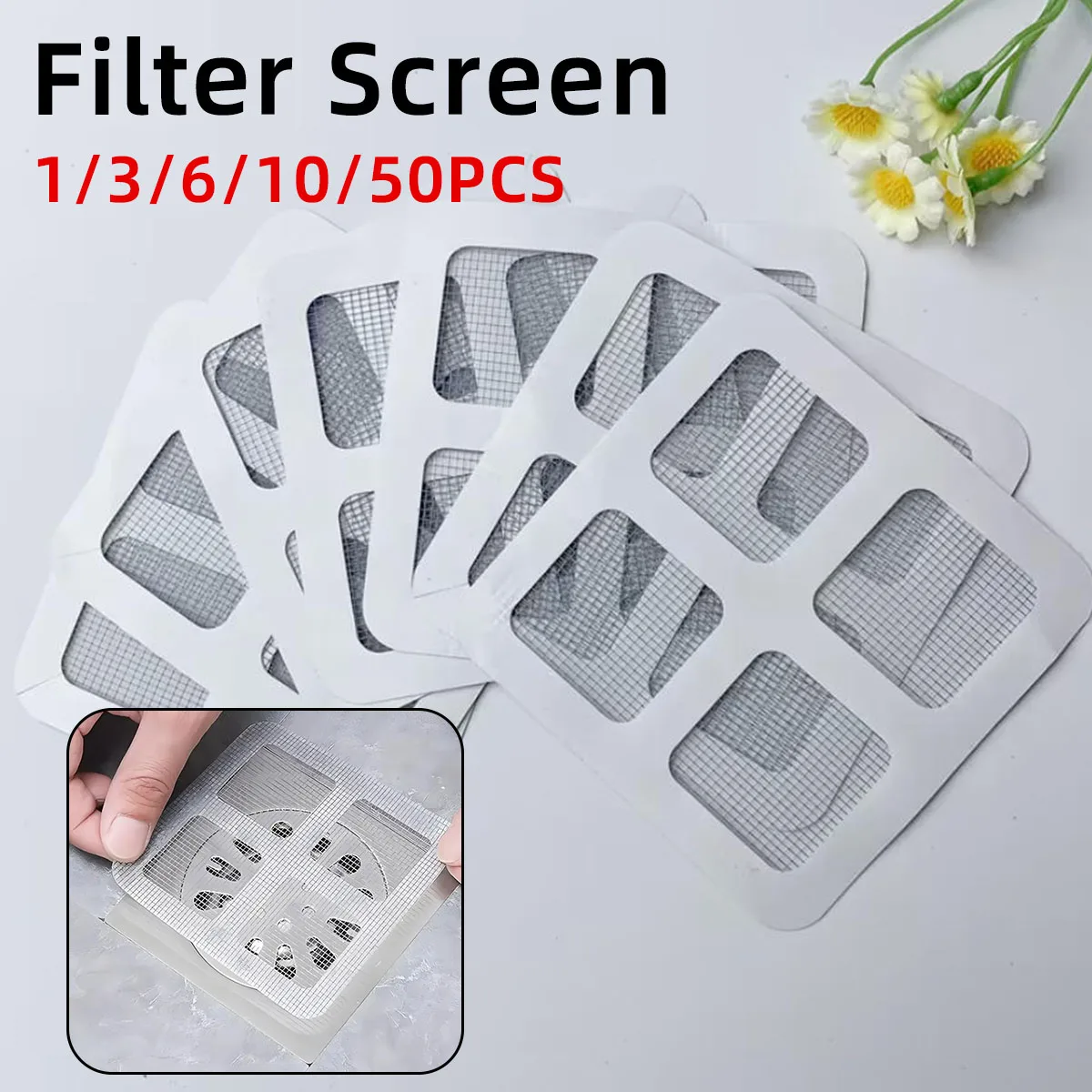 

1/50PCS Disposable Square Mesh Drainage Filter With Adhesive Suitable For Home Bathrooms Kitchens Showers And Anti Clogging Nets