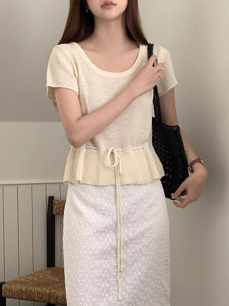 

Liangliang Design Sensation Women's Knitted Top with Dstring ort Sve Bouffant Hem Korean Sle Summer New Gentle Ao...
