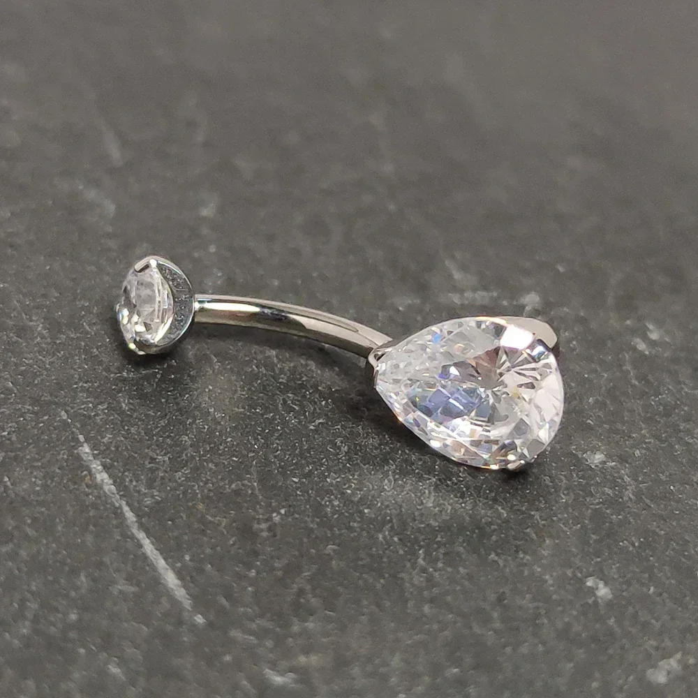 F136 Titanium Zircon Belly Button Rings Prong Water Drop CZ Navel Piercing Curved Daith Helix septum Banana Sexy Body Jewelry