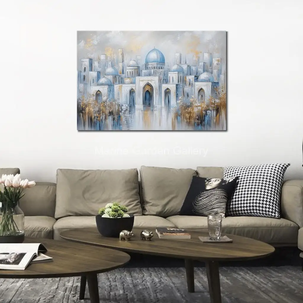 اليهودية القدس قماش الفن المدينة القديمة بانوراما المشهد اليدوية مجردة اللوحة اليهودية الفنية غرفة الأسرة ديكور هدية كبيرة