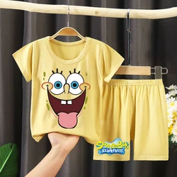 New Spongebob Pajamas for Children Kawaii Cartoon Printed Short Sleeve Sleepwear Kids Casual Loungewear Children's Clothing