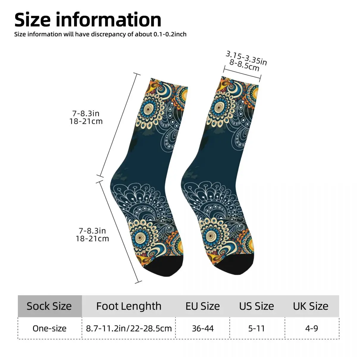 Funny Crazy Sock for Men Doodle Floral Hip Hop Harajuku Vintage Mandala Happy Pattern Printed Boys Crew Sock Novelty Gift