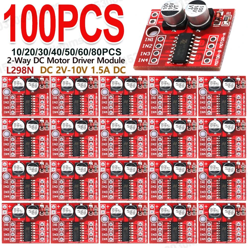 10-100PCS L298N 2-Way DC Motor Driver Module 2V-10V 1.5A 2-Way Reversing PWM Speed Dual H Bridge Stepper Motor Driver