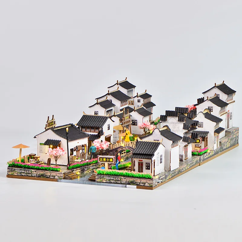 DIY Chinese-Style Wooden Dollhouse Kit Huipai Architecture Street View Handmade Assembly Craft for Home Decor And Gifts