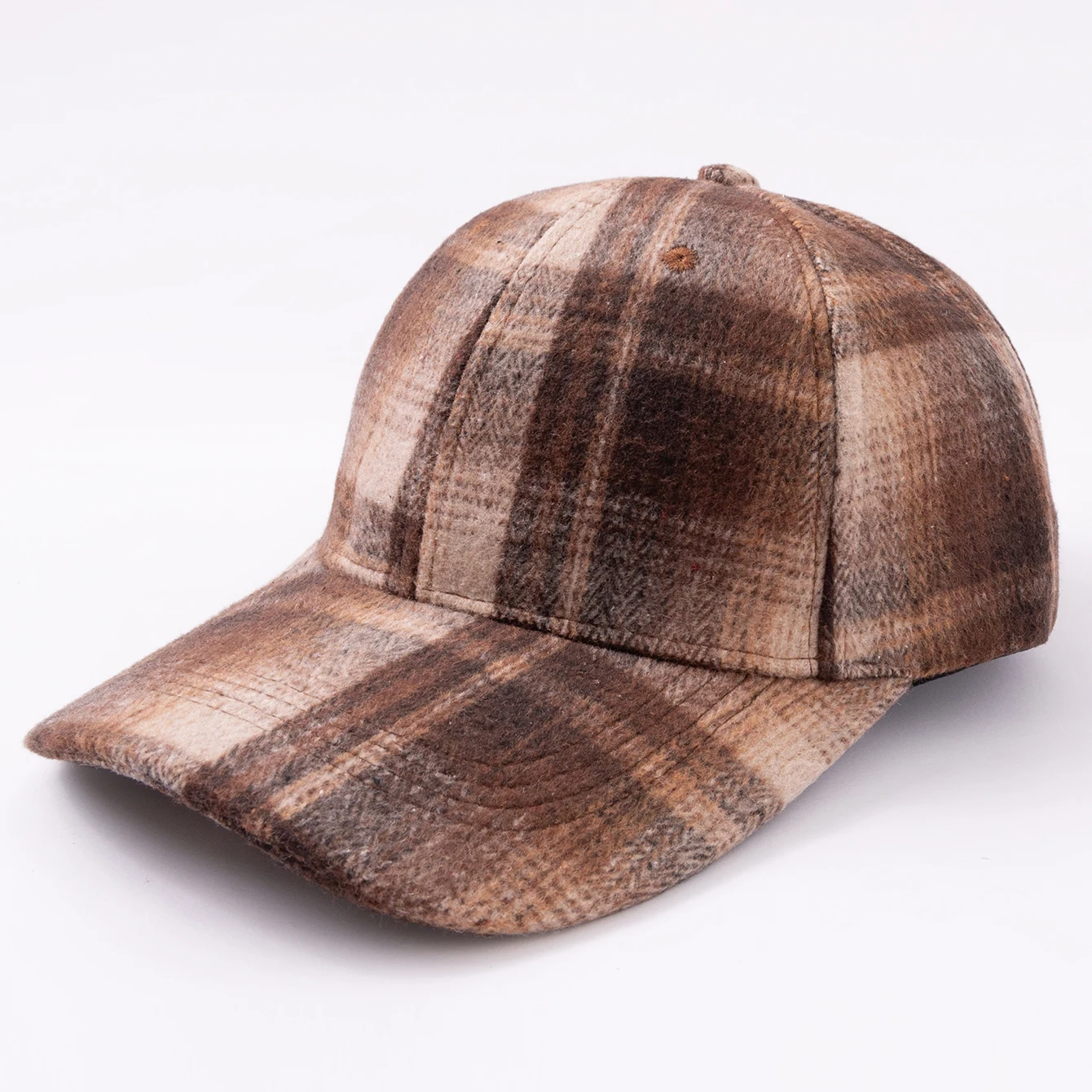 Vintage-style striped and patchwork tweed checkered baseball cap, available in multiple colors, suitable for travel