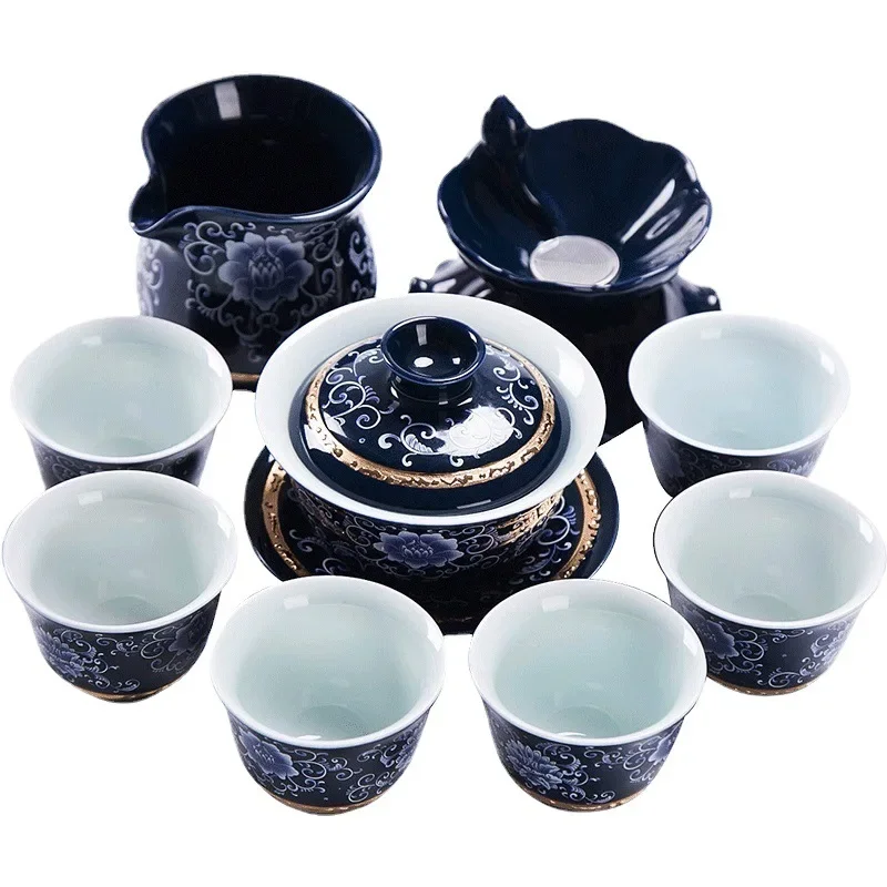 Teaware Set Jingdezhen Blue and White Porcelain Household Teapot Ceramic Tea Tureen Chinese Retro Style