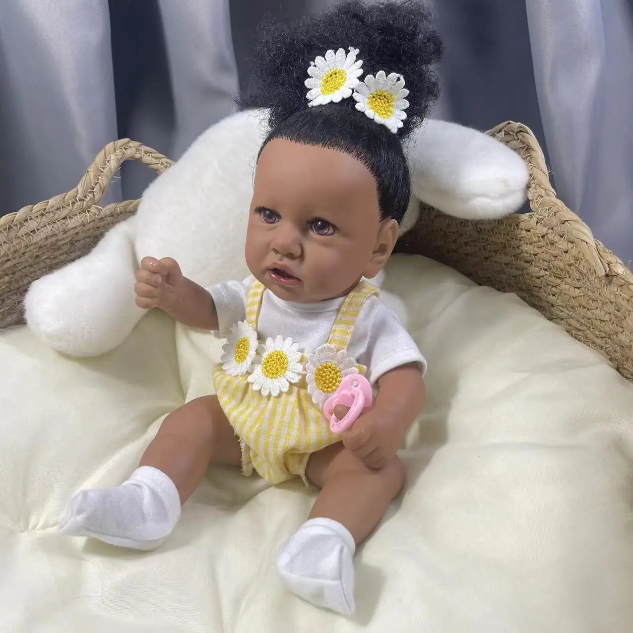 30CM Mini Reborn Doll Saskia Dark Skin African American Doll Full Silicone Vinyl Body Washable Cute Girl For Kids Birthday Gift