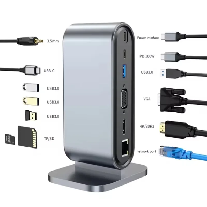 12 in 1 USB C HUB Type C to 4K HDMI RJ45 VGA 4 USB 3.0 PD Power Adapter Docking Station Splitter Adapter for MacBooks Laptop Hub