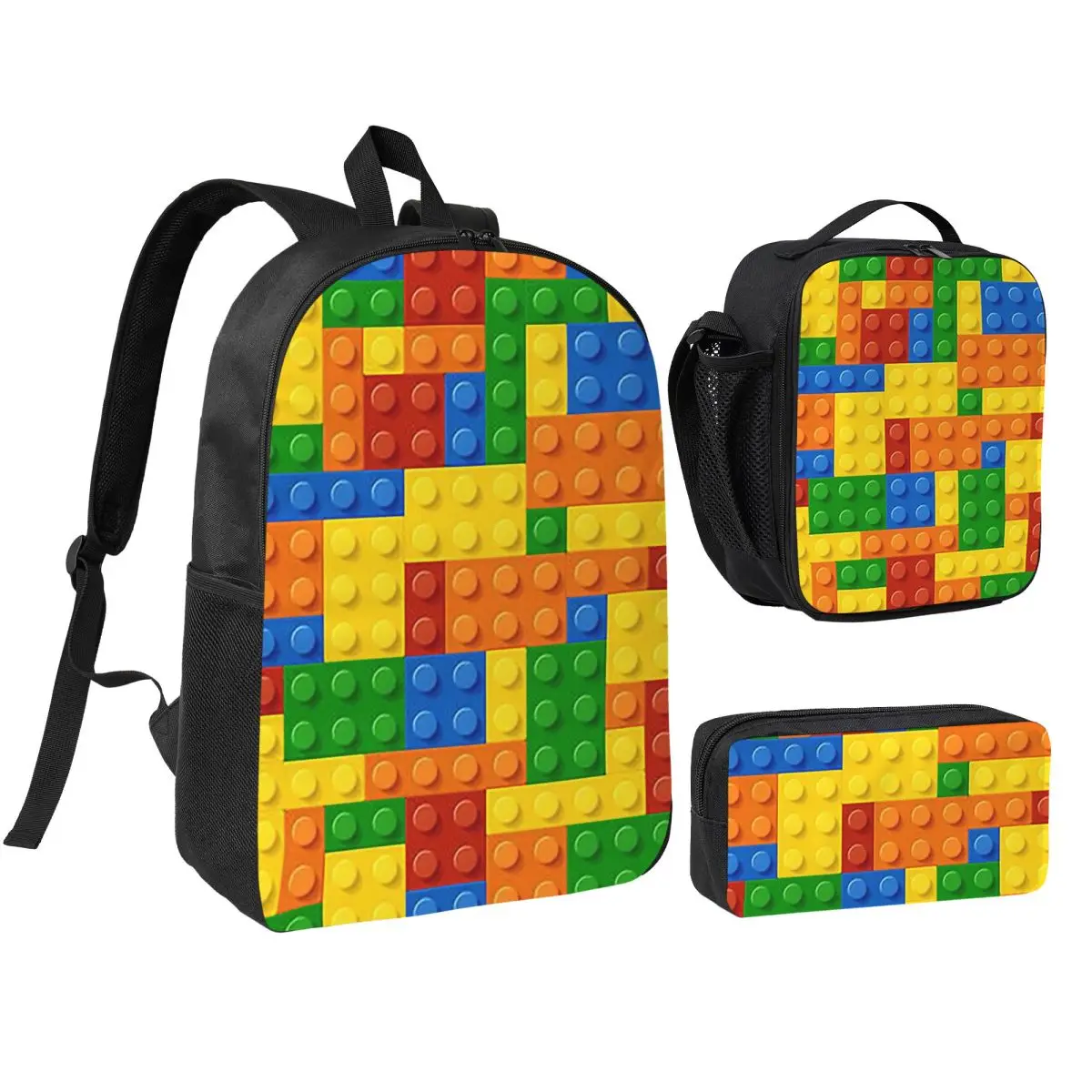 Building Blocks Construction Brick Backpack BookBag School Bag Computer Shoulder Bags 3ps Insulated Lunch Bag Pencil Case