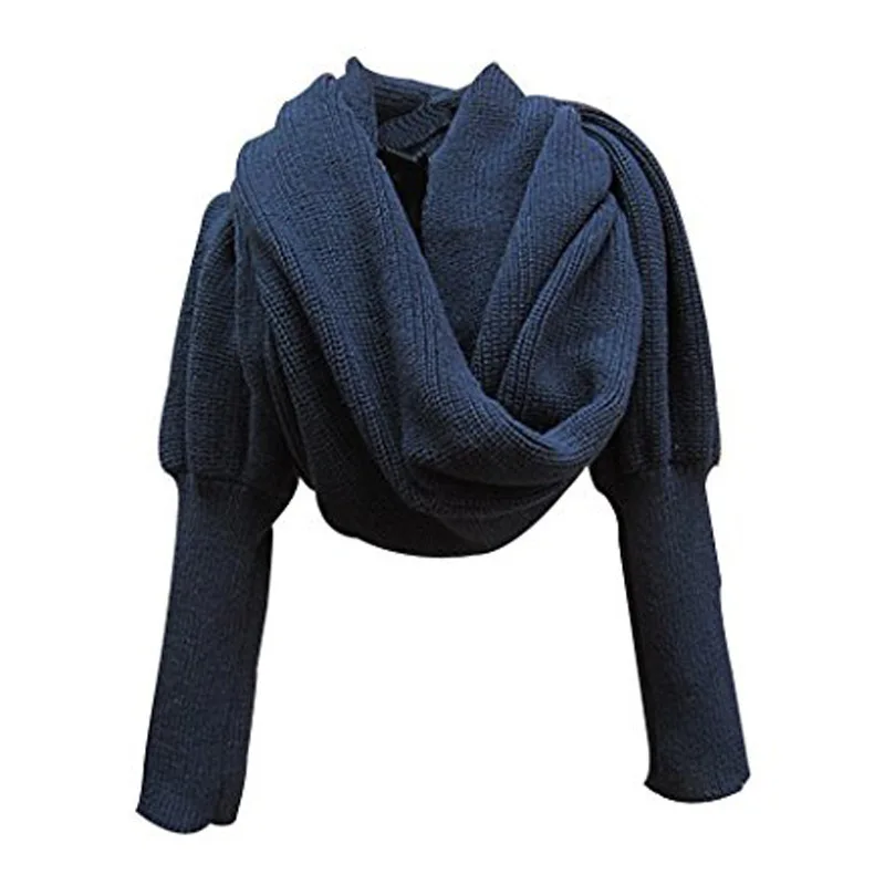 European Style Winter Women Long Scarf with Sleeves Wool Knitted Scarves for Women Thick Warm Casual Shawl High Quality