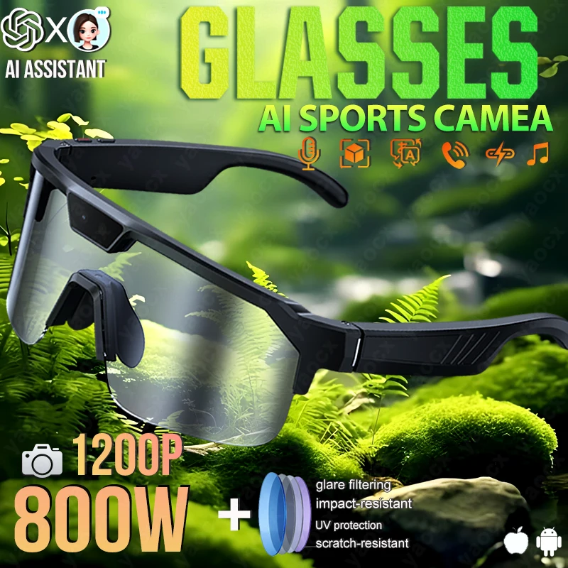 

2026 New AI Smart Cycling Glasses 8MP Camera 1200P Video Record Real-time Translate BT Call Men Women Sports Eyewear Sunglasses